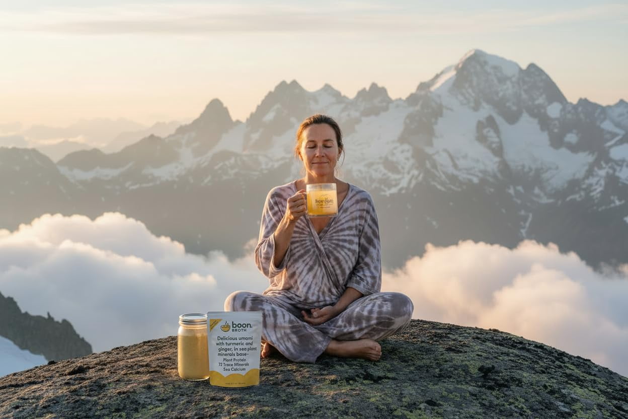 Boon Broth - Savory Plant-Based Soup Powder, High Calcium Broth with 72 Trace Minerals - Ideal for Sipping, Fasting, and The Bone Broth Diet - Vegan-Friendly 10 servings