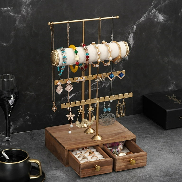 Wooden Bracelet Holder & Base Box Storage 4-tier Necklace Earrings Watch  Jewelry Display Hanging Or