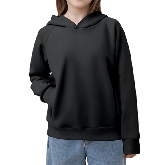 SGMVNU Girl's Long Sleeve Hooded Sweatshirt with Pockets 7-8 Years Oversized Classic Solid Color Hoodies, Girls Cute Pullovers Tops Black