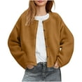 thumbnail image 3 of OGLCCG Womens Sherpa Fleece Jackets Cropped Button Down Crew Neck Fall Winter Coats Loose Fit Casual Trendy Short Outerwear,S,Brown, 3 of 7