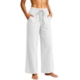 thumbnail image 4 of cocolona Womens Summer Casual Wide Leg Pants Elastic Waist Drawstring Straight Vacation Lounge Pants with Pockets, 4 of 5