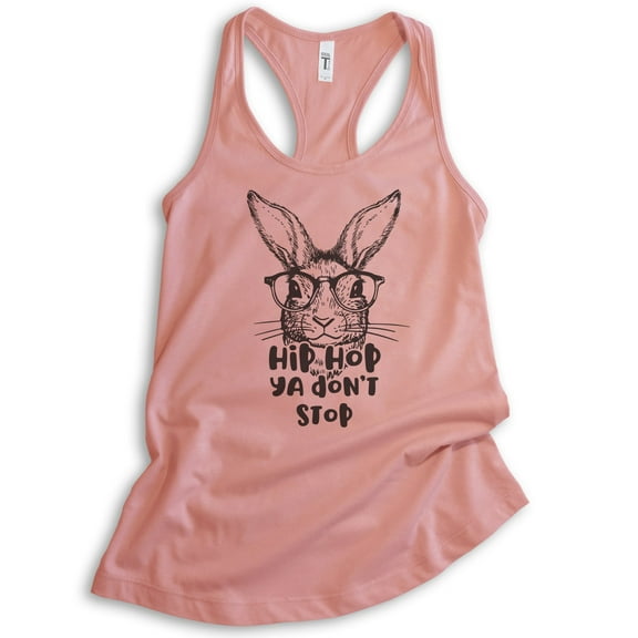 Hip Hop Ya Don't Stop Rabbit Tank Top, Ladies Racerback Tank Top, Easter Tank, Bunny Hipster Rabbit Tank, Desert Pink, X-Large