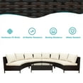 thumbnail image 4 of Harper & Bright Designs 5 Pieces Half Moon Outdoor Sectional Sofa Set, Patio All-Weather PE Wicker Furniture with Pillows, Cushions and Half-Moon Tempered Glass Table, Beige, 4 of 13