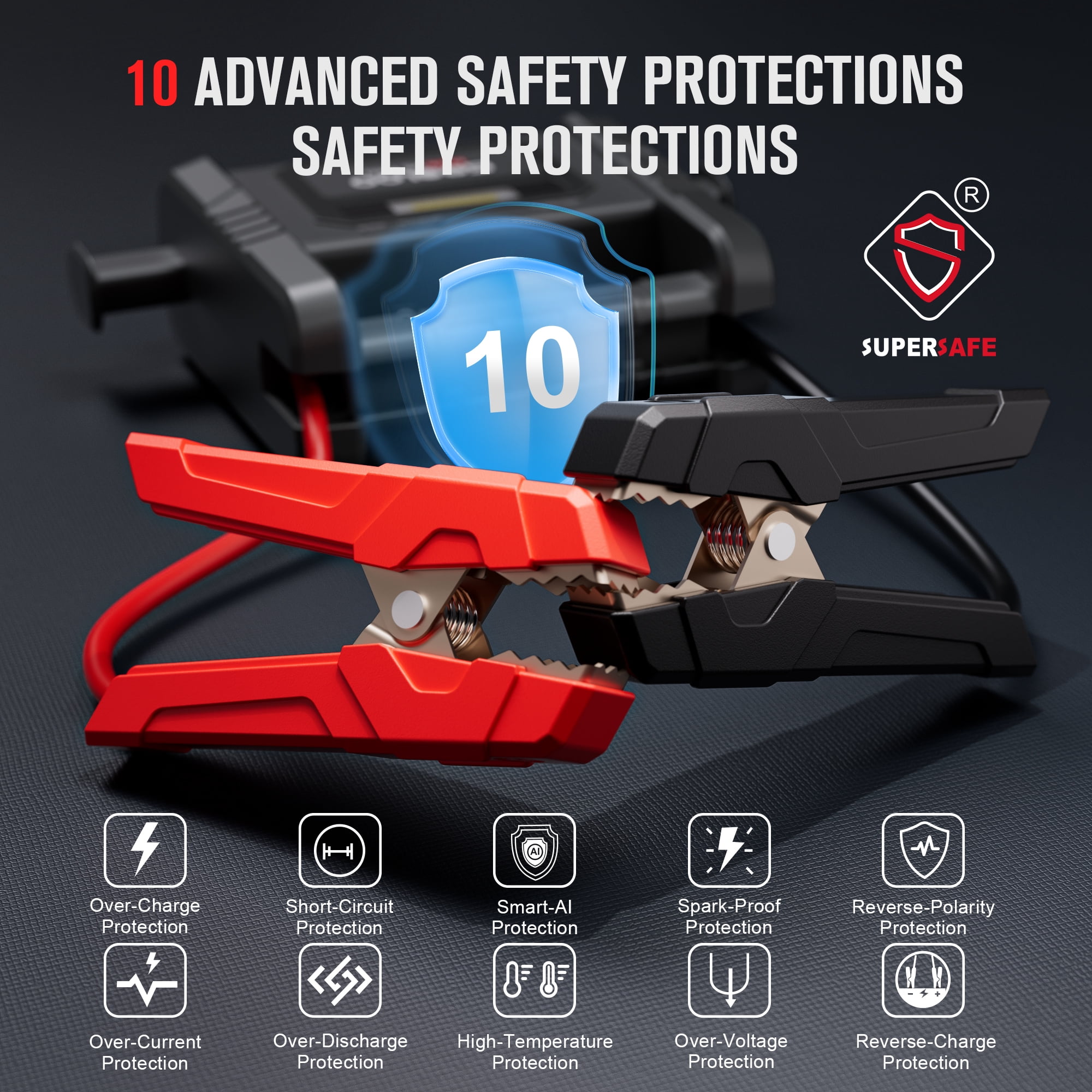 GOOLOO GE PRO 6250A Jump Starter with Built-in Clamps & Handle, for 12V All Gas & 12L Diesel, All-in-One Heavy Duty Battery Booster with Supersafe 10 Protections, USB Charger & 400LM LED