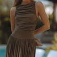 thumbnail image 4 of ZOELNIC Womens Sleeveless Maxi Long Dress Summer Crew Neck Ruched Pleated Flowy Dress, XL, 4 of 8