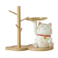 thumbnail image 2 of Resin Lucky Fortune Cat Statue Key Tray Key Bowl Fortune Cat Statue Sitting Wooden Shelf, 2 of 9