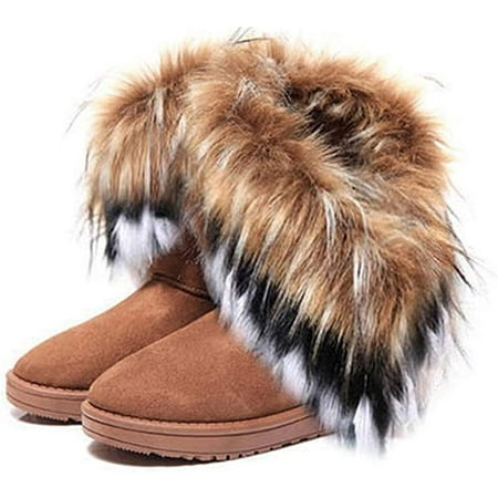 

ASGE Women s Faux Fur Tassel Winter Snow Boot Suede Flat Ankle Boots