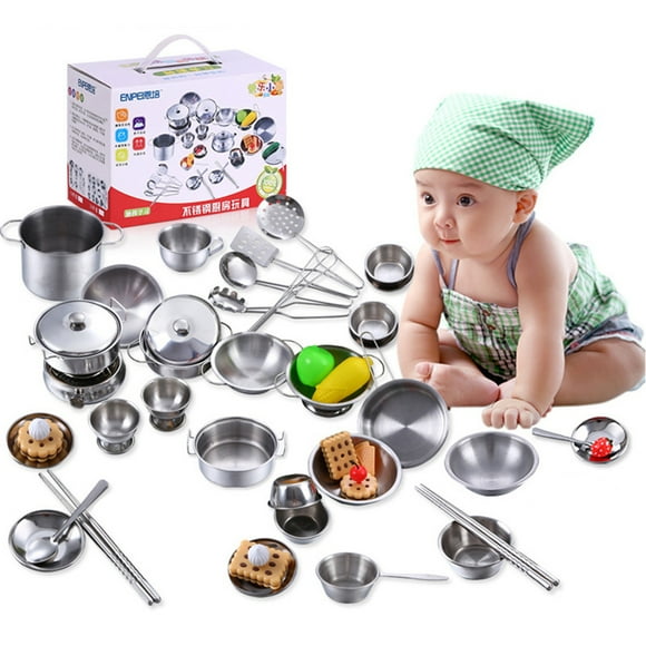 Juguetes de cocina para niños 25 piezas de Acero inoxidable Jadeshay