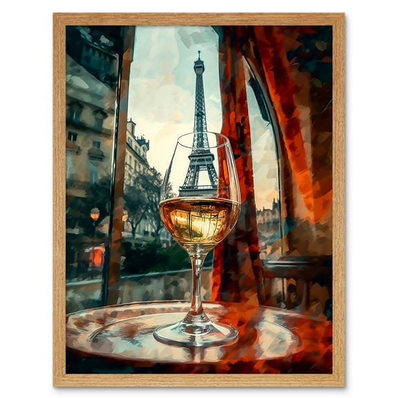 Through the Wine Glass Oil Painting Paris France Eiffel Tower View from Glass Window Art Print Framed Poster Wall Decor 12x16 inch