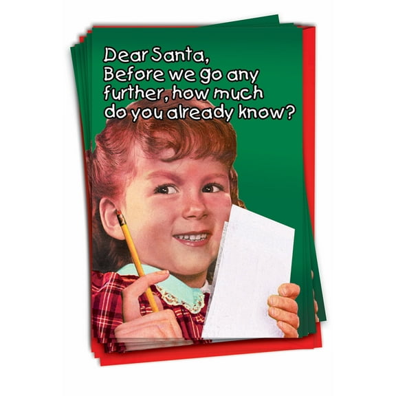 12 Funny Merry Christmas Cards Bulk (1 Design, 12 Cards) - Santa Knows All B2543XSG