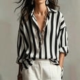 thumbnail image 2 of Rexolia Women's Striped Button Down Shirt Regular Fit Long Sleeve Business Casual Black L, 2 of 6