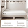 thumbnail image 4 of Bestier Corduroy Upholstered King Bed Frame with Adjustable Headboard, Platform Bed Frame with LED Light, Solid Wood Slats, No Box Spring Needed, Off White, 4 of 9