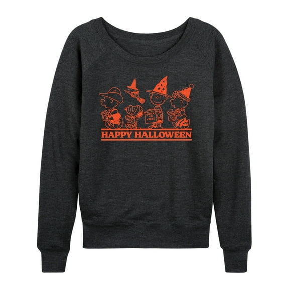 Peanuts - Orange Happy Halloween - Women's Lightweight French Terry Long Sleeve Shirt