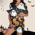 thumbnail image 2 of Lopecy-Sta Halloween Pajama Sets for Women 2 Piece Ghost Pumpkin Print Shirts and Shorts Set Button Down Short Sleeve Sleepwear, 2 of 8