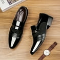 thumbnail image 4 of Men's dress shoes fashionable simple business solid color check pattern four seasons wedding England casual shoes PU upper PU sole rubber sole PU insole ordinary toe cap, 4 of 6