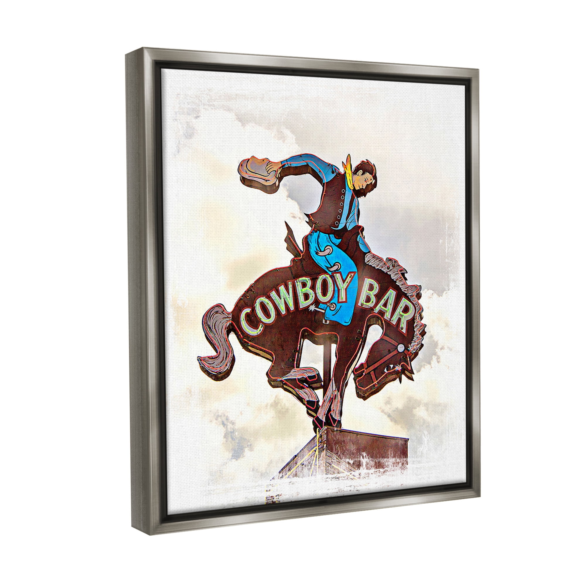 Stupell Industries Cowboy Bar Sign Typography Painting Gray Floater Framed Canvas Art Print Wall Art, 17 x 21