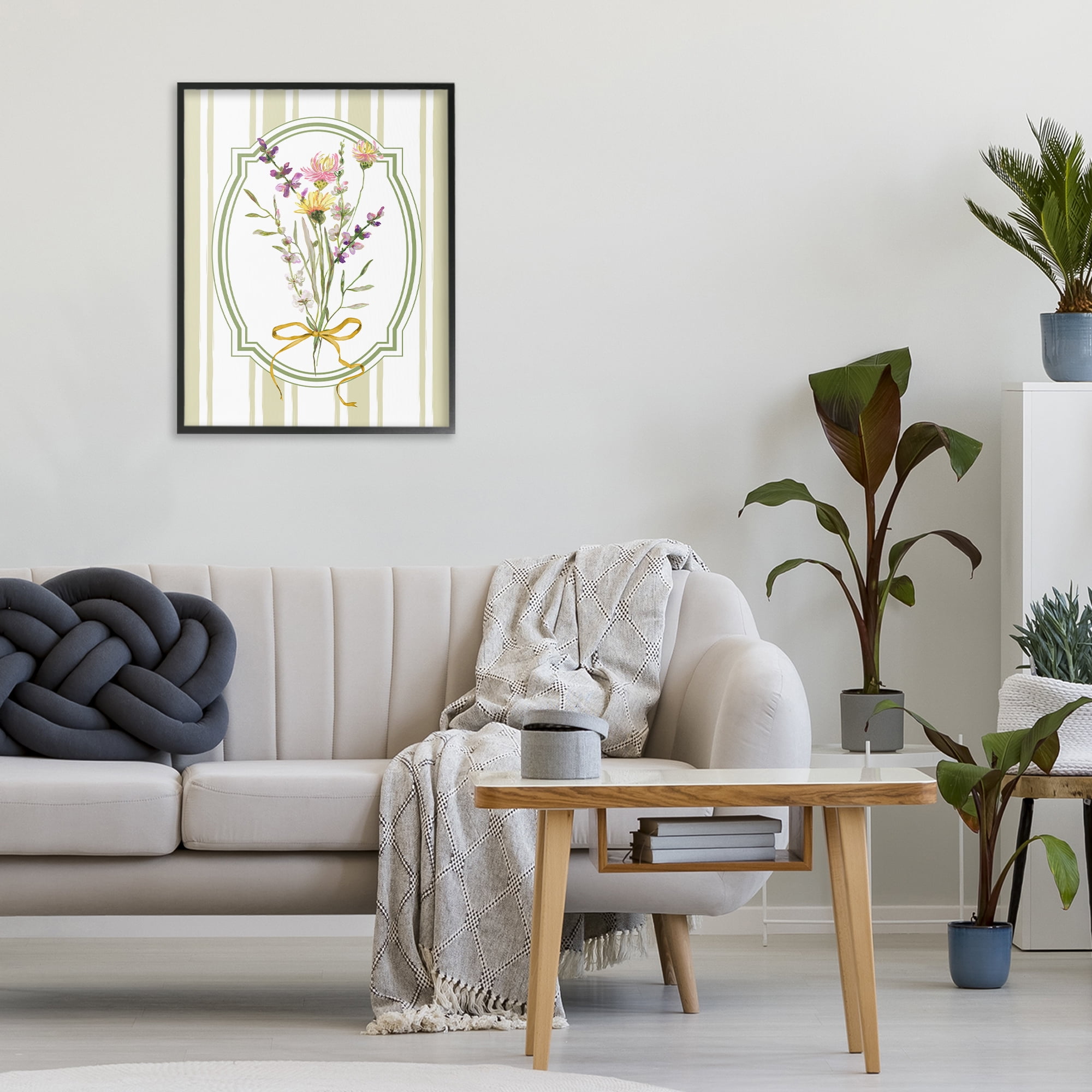 Wildflowers Bouquet Classic Stripes Black Framed Giclee Art, design by Adonna Ebrahimi