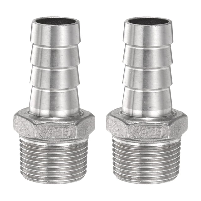 Uxcell 2pcs Conector de Manguera de Acero Inoxidable Barb 19mm Barbed x G 3/4" Macho