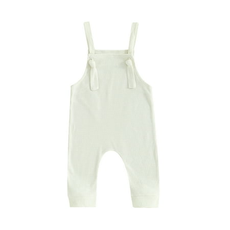 

Qtinghua Newborn Baby Boy Girl Rompers Jumpsuit Sleeveless Halter Solid Color Waffle Overalls Infant Summer Clothes White 3-6 Months