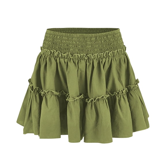 Daiosportswear Floral Skirts for Women Elastic High Waist Mini Ruffle Skirt Pleated Summer Boho Beach Skirt Green S(S)
