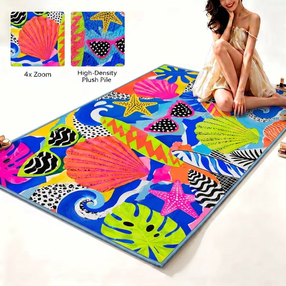 Colorful Seashell Bath Mat 25 x 35 cm, Rectangular Faux Diatomaceous Earth-Style Bathroom Rug, Soft Absorbent Quick Dry Floor Mat with Non-Slip Rubber Backing for Shower, Bathtub, Sink, Entryway and