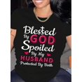 thumbnail image 1 of Camiseta con frase inspiradora para mujer, con estampado "Bendecida por Dios, consentida por mi esposo", cuello redondo, manga corta, ligera elasticidad, para usar todo el año. Para adultos, hombres y, 1 of 8
