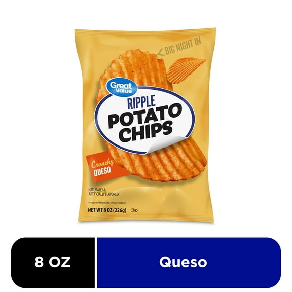 Great Value Queso Rippled Potato Chips, 8 oz