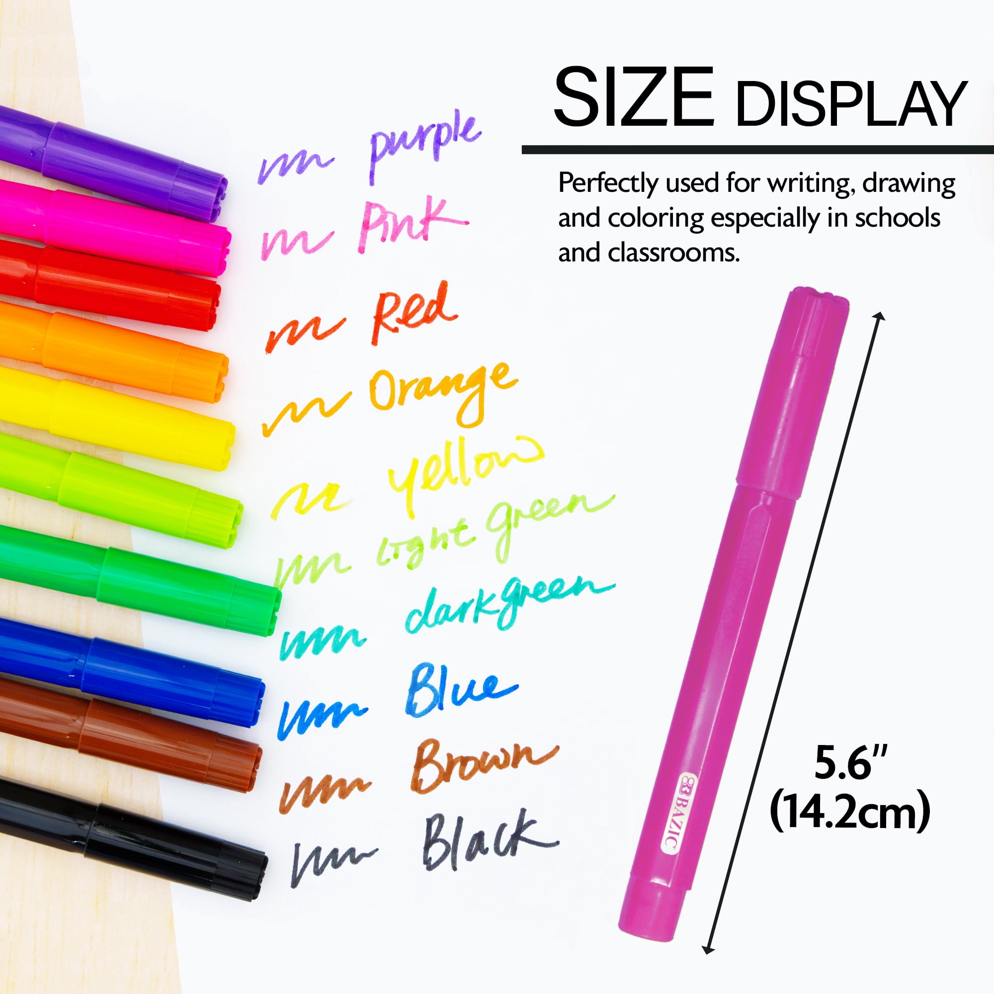 BAZIC Washable Markers 10 Color Jumbo Coloring Marker (10/Pack), 24-Packs
