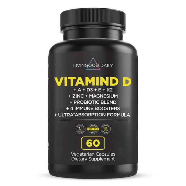Livingood Daily Vitamin D3 K2, 60 Capsules w/ Vitamin A, Vitamin E