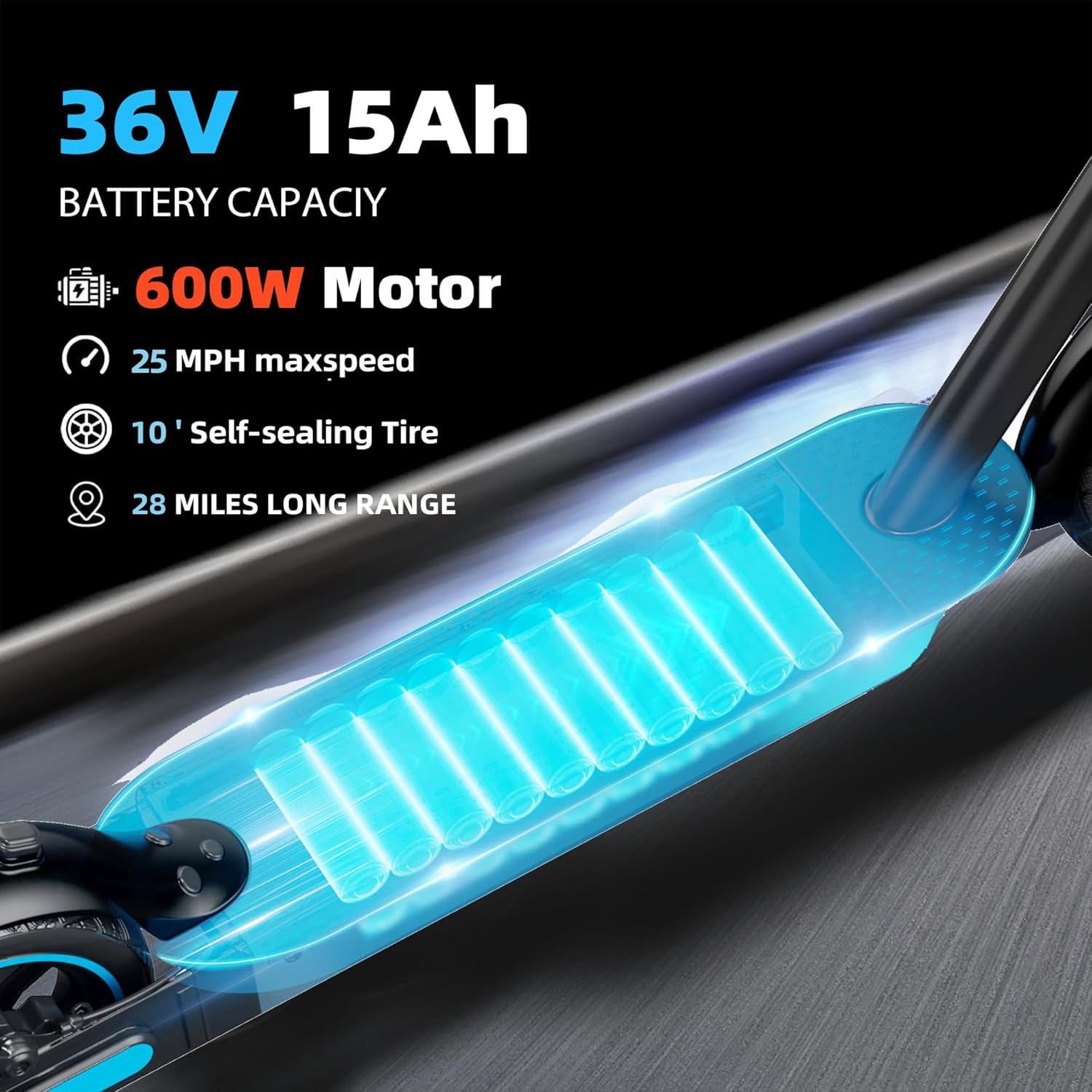 Electric Scooter for Adults, 600W Motor, 10"Air Tires, up to 25 MPH and 22-30 Miles Range, Foldable Commuter E Scooter with Drum Braking System and Smart APP Control Blue