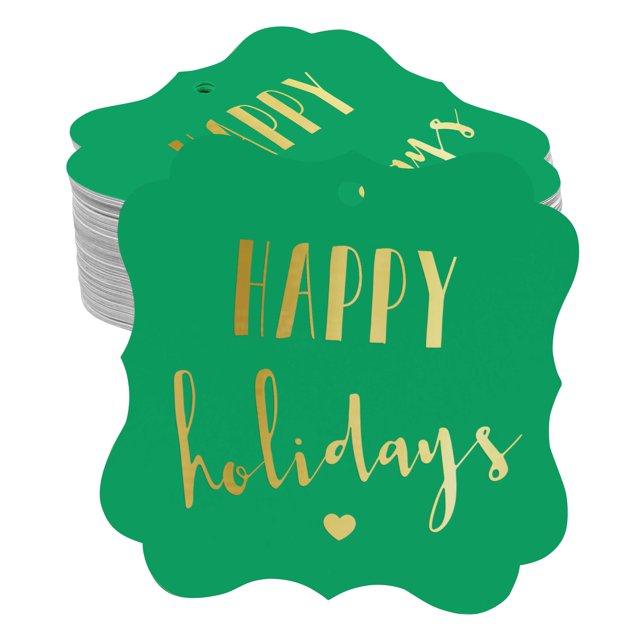 Inkdotpot Real Gold Foil Happy Holiday Tags Favor Bracket Shape Hang Pack Of 50 Paper Tags