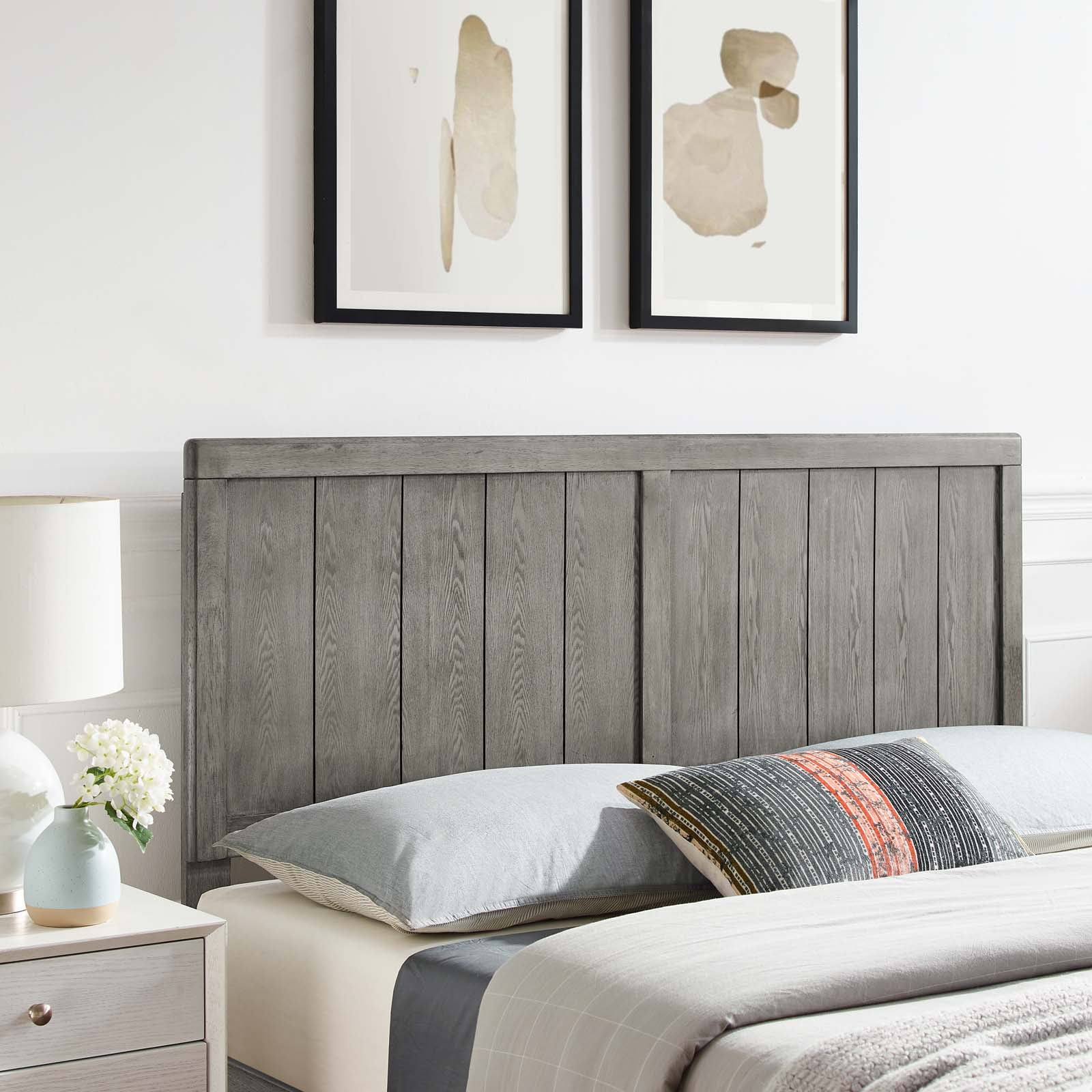 Modway Robbie Queen Modern Rubberwood and MDF Headboard in Gray