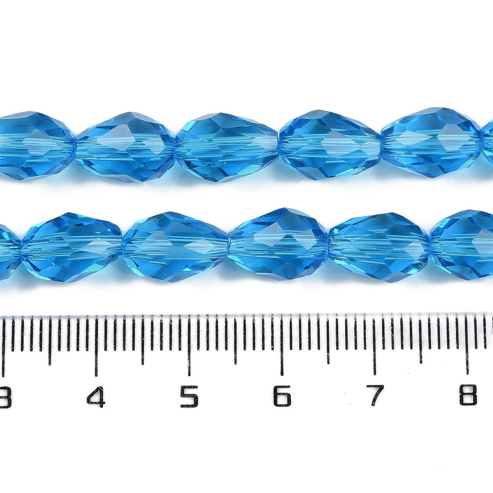 Transparent Glass Beads Strands Faceted Teardrop Deep Sky Blue 8x6mm Hole: 1.2mm about 65~67pcs/strand 20.08 inch(51cm)