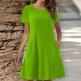thumbnail image 2 of Tumotour Robe d'Été pour Femmes Simple Unie Ample Fluide à Manches Courtes Robe T-Shirt Col Rond Décontractée Mini Robe Soleil avec Poches, 2 of 5
