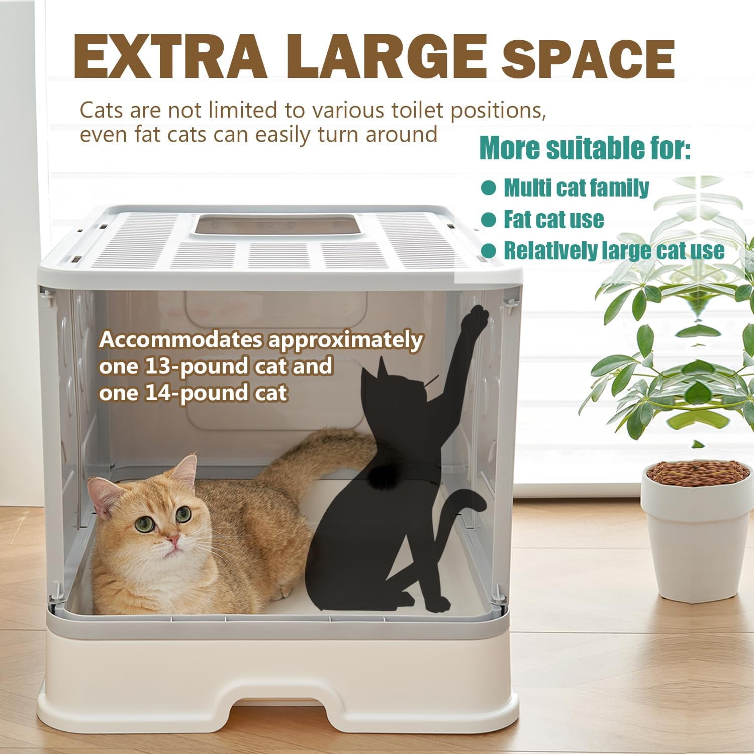 GHSDFBB Extra Large Cat Litter Box Enclosed Top Entry Big Cat Litter Boxes with Lid for Medium and Large Cats Jumbo XL Covered High Wall Kitten Toilet for Multi Cats Gray Walmart