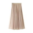 thumbnail image 4 of Women's Fashion Casual Solid Color High Waist Ruffle Splicing Mesh Half-body Skirt, Flowy Design for Casual Wear, Lightweight and Comfortable,Beige,Size One Size, 4 of 5