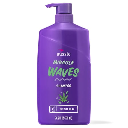 Aussie Miracle Waves Anti-Frizz Hemp Paraben-Free Shampoo, 26.2 fl oz for All Hair Types