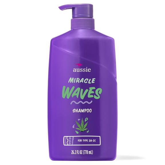 Aussie Miracle Waves Anti-Frizz Hemp Paraben-Free Shampoo, 26.2 fl oz for All Hair Types