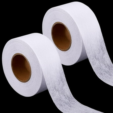 White Iron on Hem Tape Fabric Textiles Polyamide Adhesive Interfacing for DIY Craft Supplies Washable Non Woven Covering Stitches for Sewing Curtain Clothes Skirt Jean Crafting 60Yd 2Rolls White