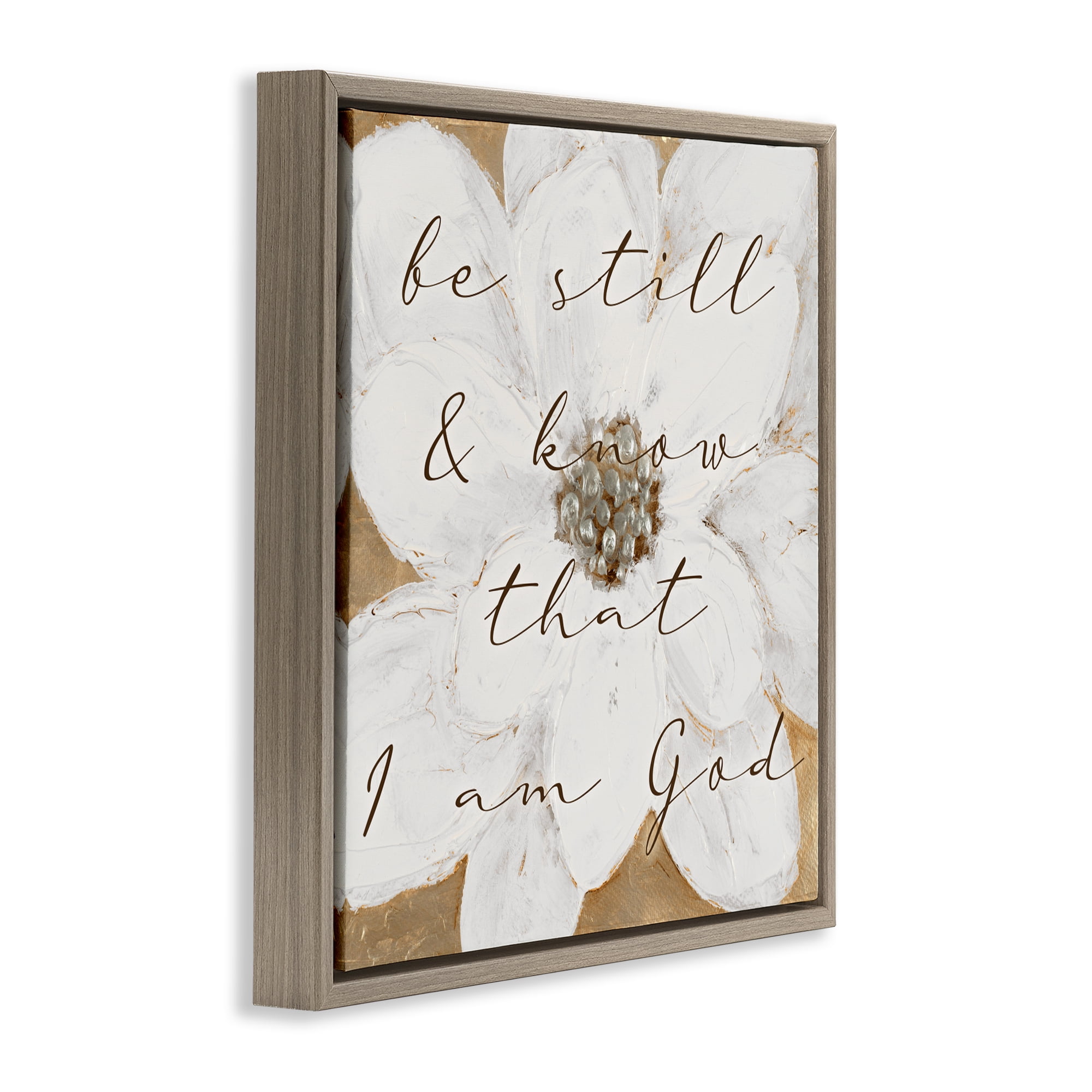 Stupell Industries Be Still with White Magnolia Brown Framed Floater Canvas Wall Art, design by Lanie Loreth
