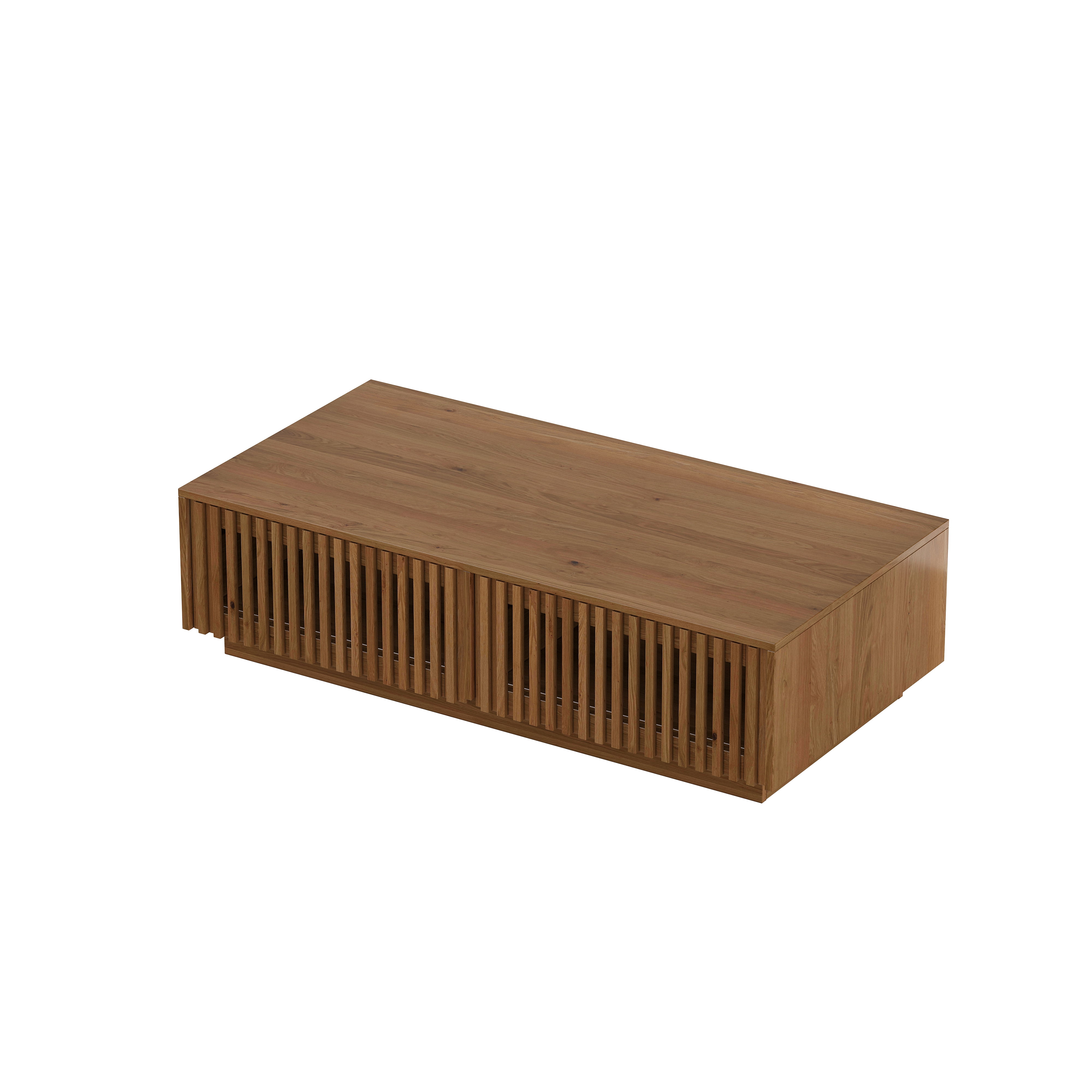 47.2x23.6-Inch Rectangular Coffee Table with Slatted Storage Drawers, Low Profile Mid-Century Center Table and Cocktail Table for Living Room, Walnut