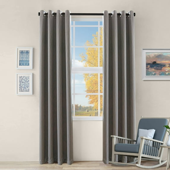 Zuri Room Darkening Noise Reducing Metallic Wave Blackout Curtain Set Charcoal / 52"x63"