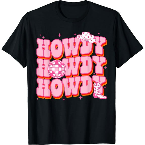 Howdy Southern Western Girl Country Rodeo Pink Cowgirl Disco T-Shirt