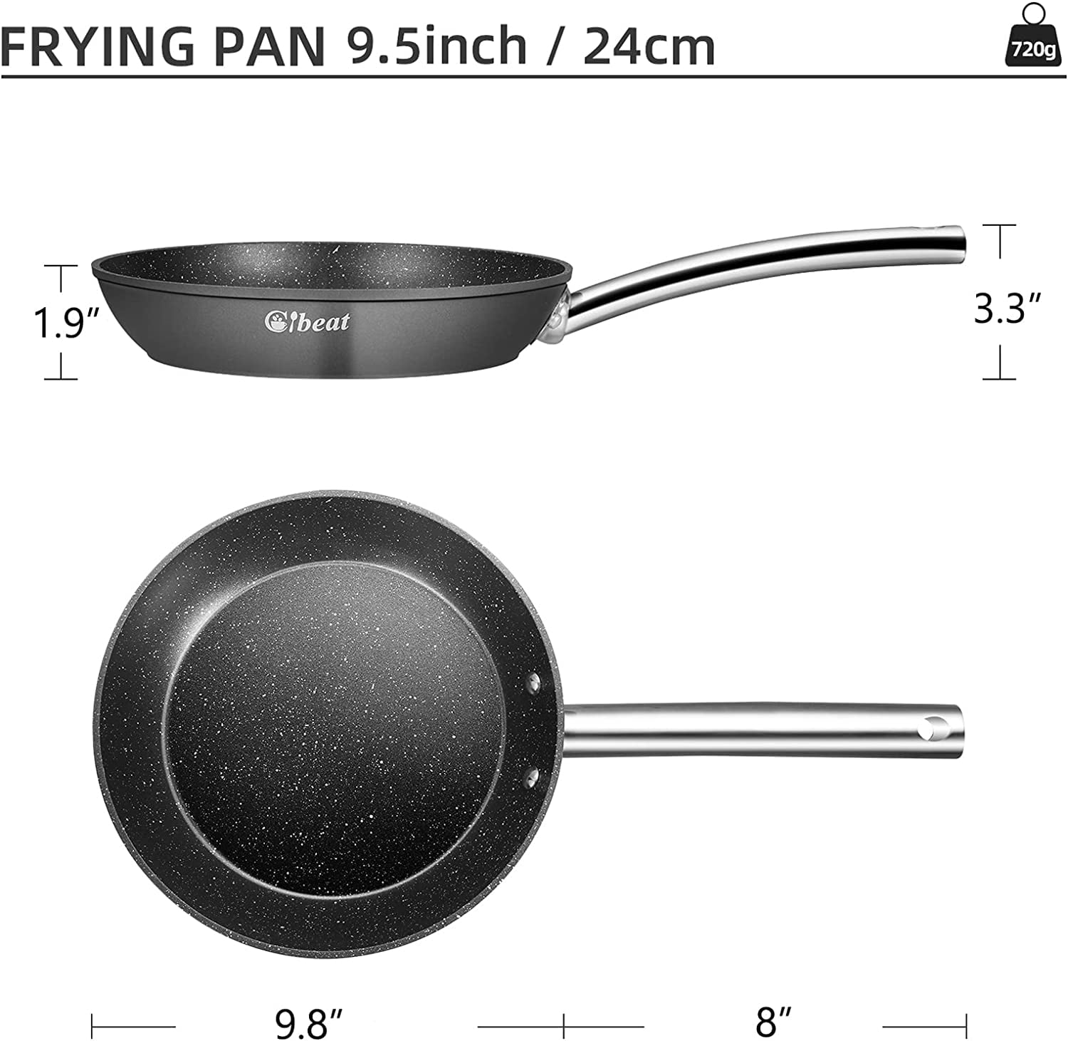 Kseroo 9.5 inch Nonstick Frying Pan Skillet, Stainless Steel Frying Pan,  Granite Stone Coating Omelet Pan Egg Pan, Healthy & Safe Cookware Chef Pan