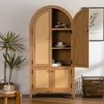thumbnail image 3 of 63" Tall Arched Kitchen Pantry, Modern Farmhouse Wood Rattan Storage Cabinets with Adjustable Shelves, Freestanding Versatile Cupboard, for Kitchen, Dining Room, Bathroom, Natrual, 3 of 9