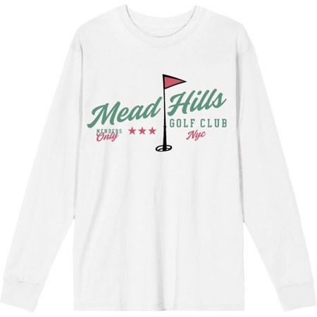 Mead Hills Golf Club NYC Adult White Crew Neck Long Sleeve Shirt-Large