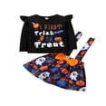 thumbnail image 3 of PENGXIANG Ensemble 2 Pcs pour Filles Enfants Halloween Imprimé Lettre Col Rond Manches Longues Jupe à Bretelles Citrouille, 3 of 9