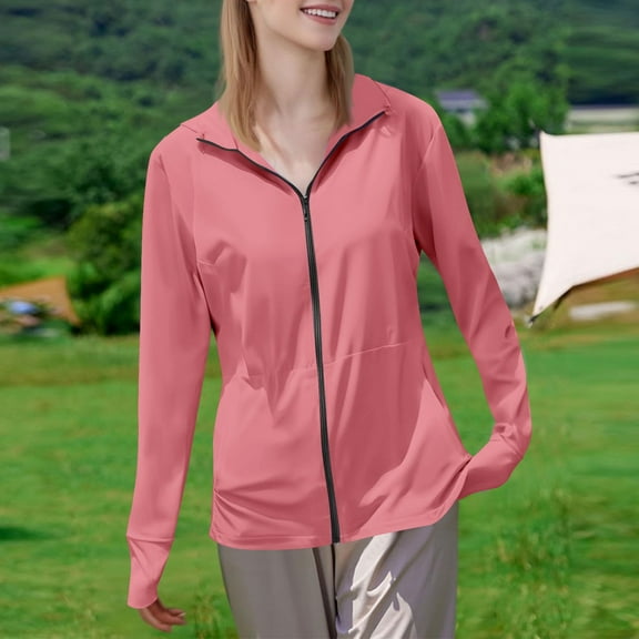 Titcea Sun Shirt Women, UPF 50 Long Sleeve Zipper Sun Protection Hoodies, Summer Casual Loose Breathable Hiking Shirts, Gifts for Mom/Her
