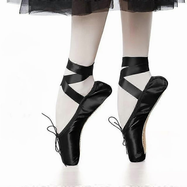 Chaussures de Danse pour Filles et Femmes, Pantoufles de Ballet Roses, Chaussures Plates de Ballet, Rubans, Coussinets d'Orteils, Noir Rose Rouge