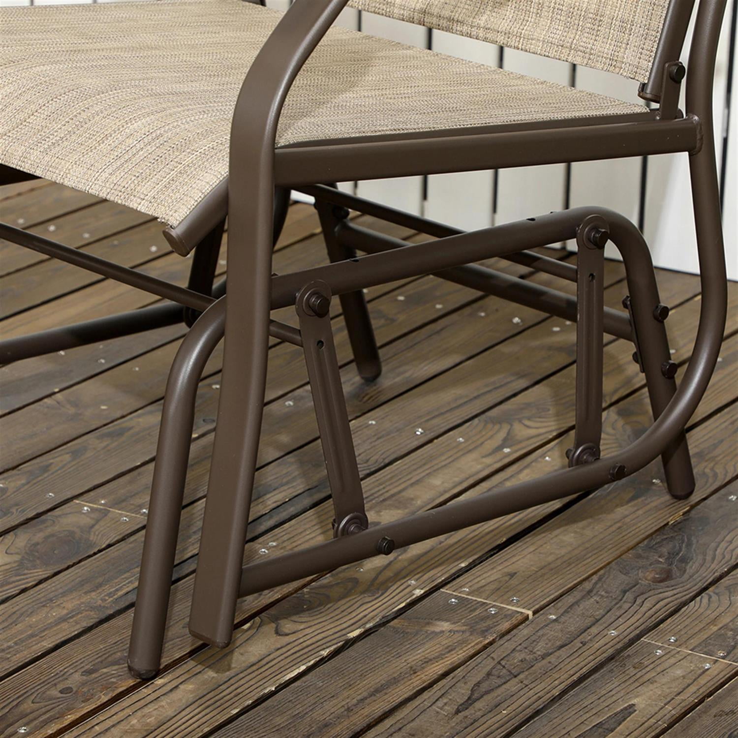 Demi Bonn 3 Piece Outdoor Glider Chair with Glass Tabletop Coffee Table Bistro Set, 2 Patio Rocking Chairs with Breathable Sling Fabric, for Backyard, Garden and Porch, Brown